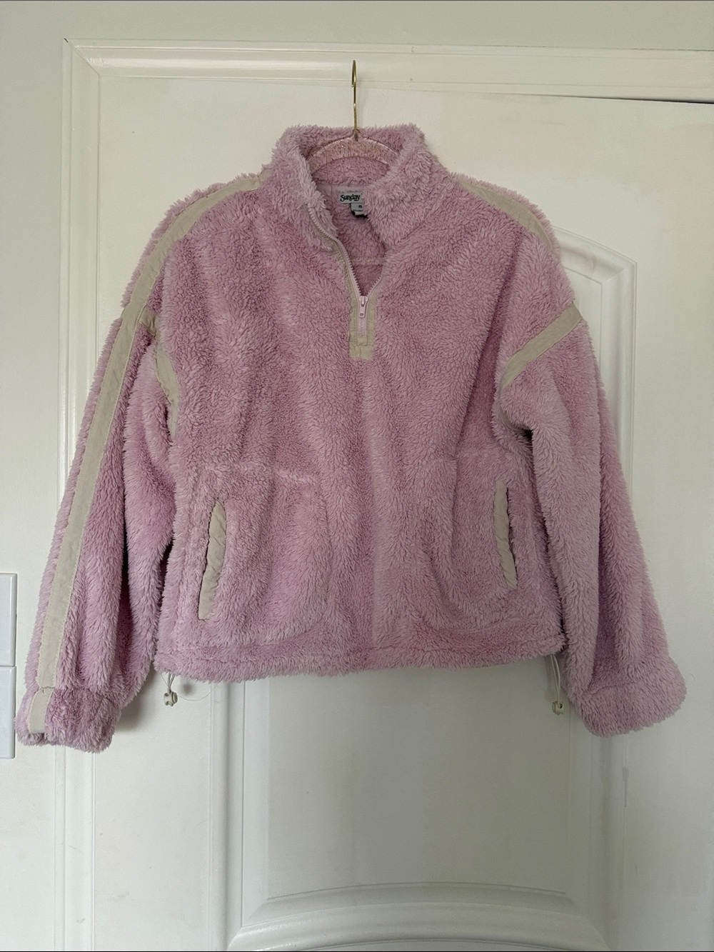 Sunday Retreat Pink Sherpa Half-Zip Pullover with Cream Trim